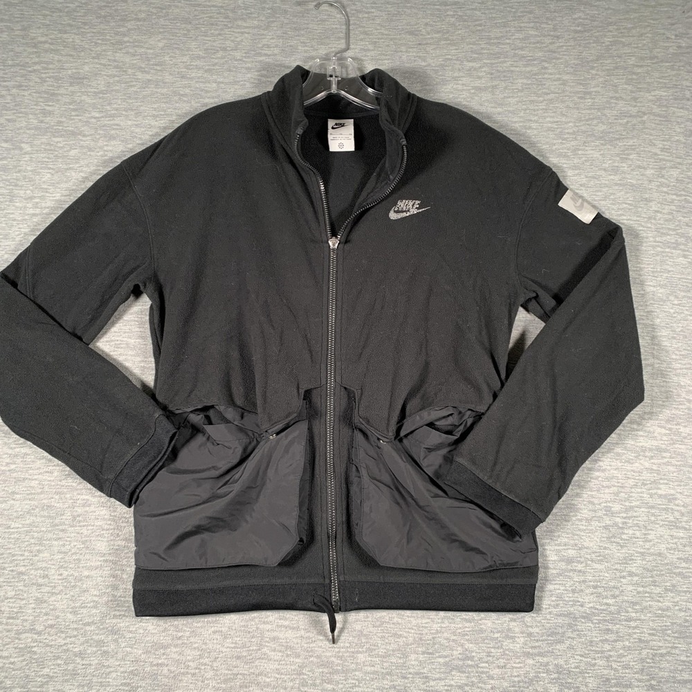 Nike Jacket Womens XL Black Fleece Full Zip Utility Pockets Stand Collar Nylon